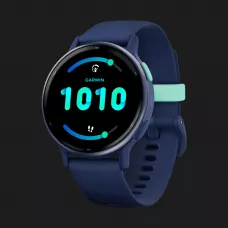 Garmin Vivoactive 5 Metallic Navy Aluminum Bezel with Navy Case and Silicone Band