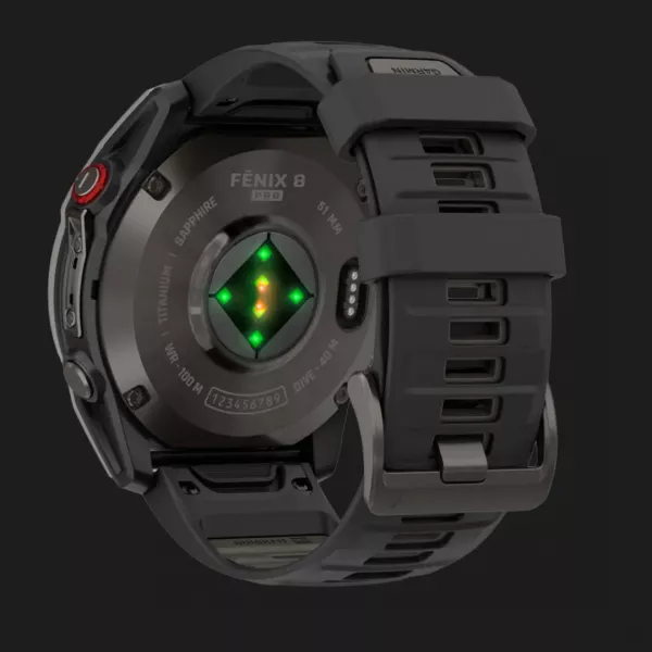 Garmin Fenix 8 Pro 51mm AMOLED Sapphire Carbon Gray DLC Titanium with Black/Pebble Gray Silicone Band